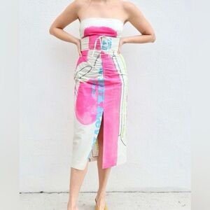 Rachel Comey Spina Painterly Strapless Vibrant Graphic Women's Dress Small